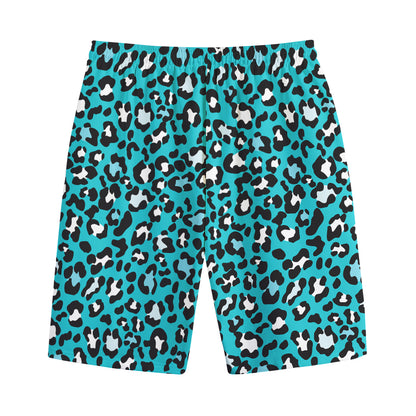 Turquoise Leopard Print Cotton Shorts