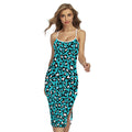 Turquoise Leopard Print Cross Back Cami Dress