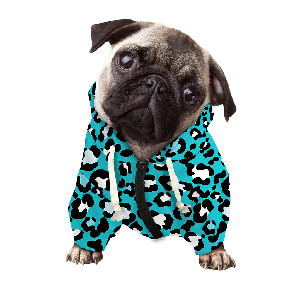 Turquoise Leopard Print Dog Zip Up Hoodie
