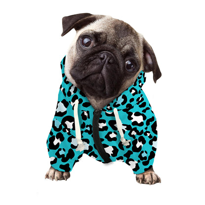 Turquoise Leopard Print Dog Zip Up Hoodie