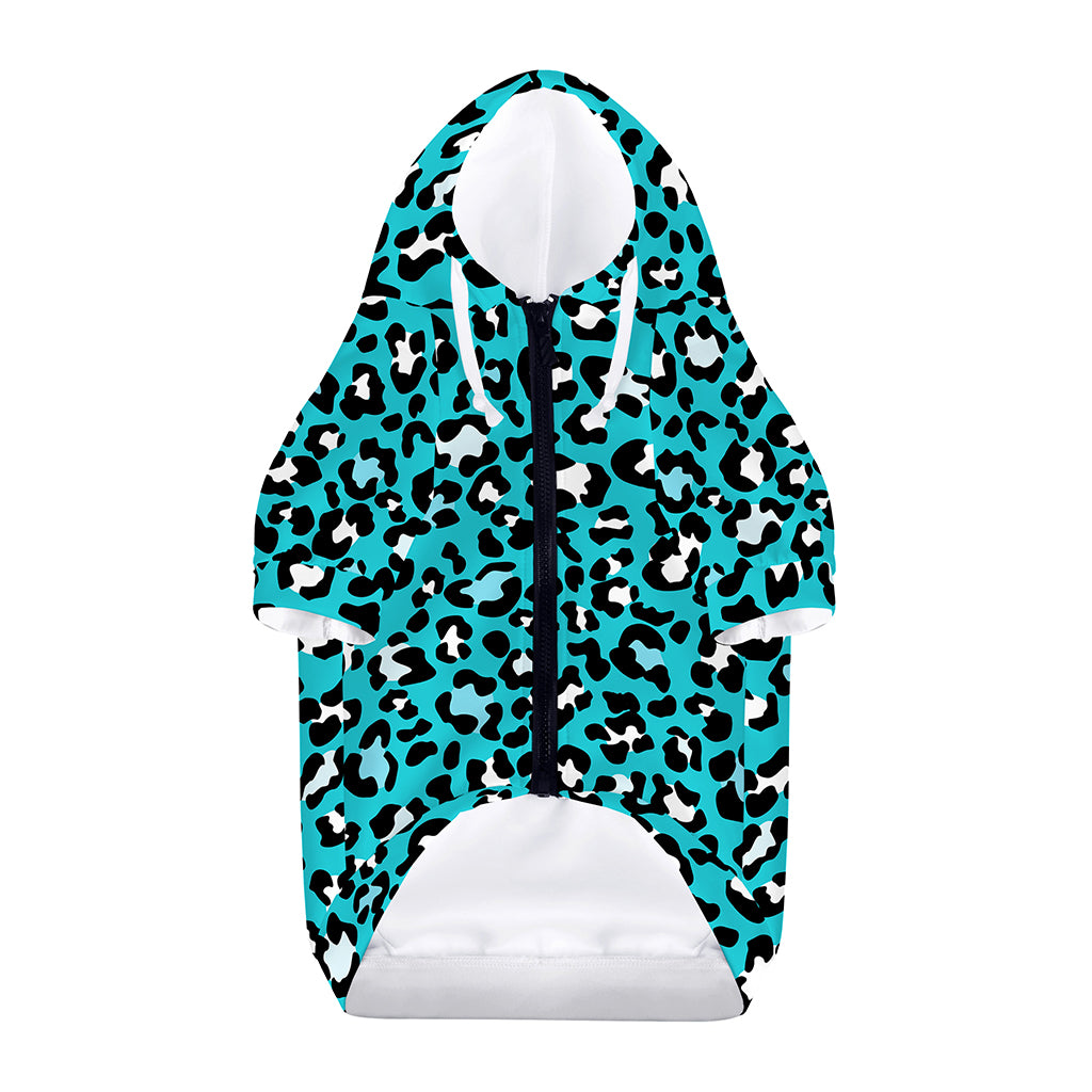 Turquoise Leopard Print Dog Zip Up Hoodie