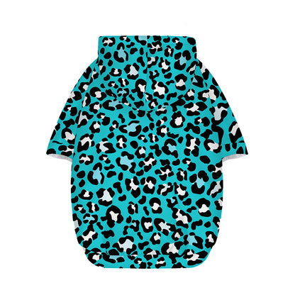 Turquoise Leopard Print Dog Zip Up Hoodie