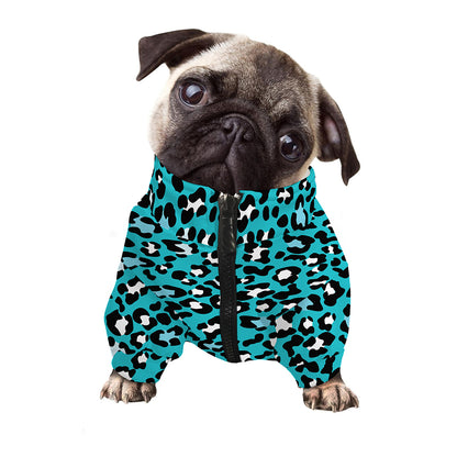 Turquoise Leopard Print Dog Zip Up Jacket