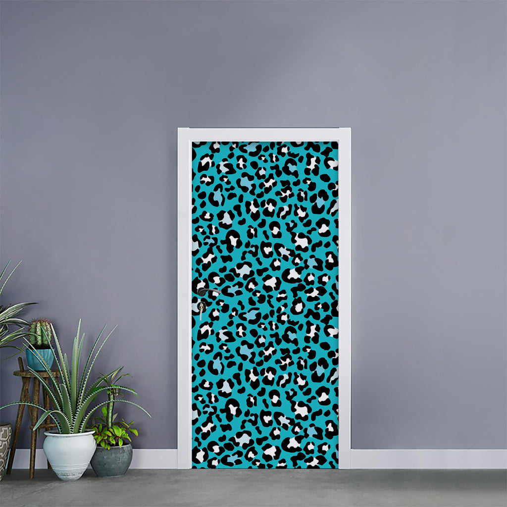 Turquoise Leopard Print Door Sticker