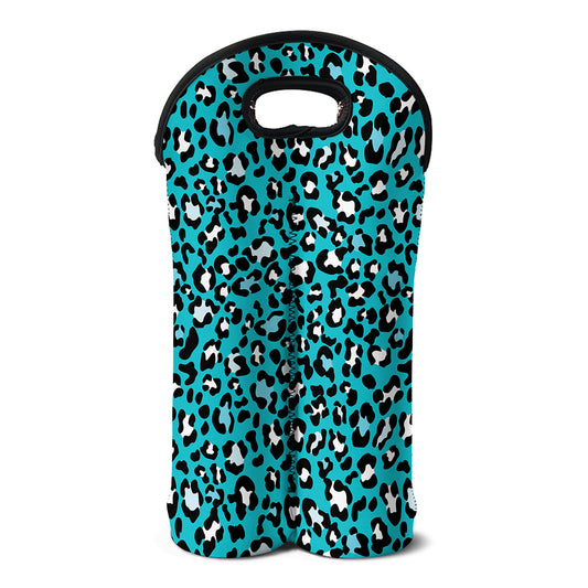 Turquoise Leopard Print Double Neoprene Wine Tote