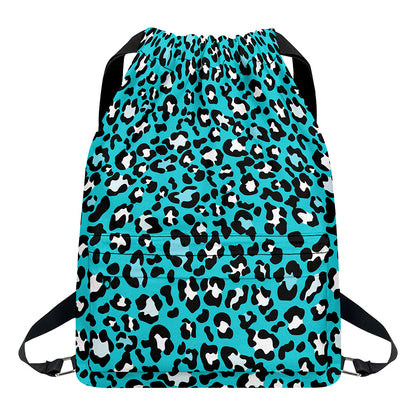 Turquoise Leopard Print Drawstring Backpack