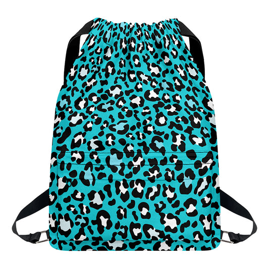 Turquoise Leopard Print Drawstring Backpack