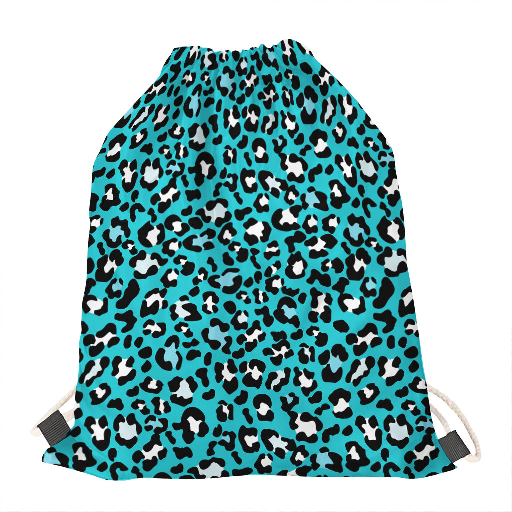 Turquoise Leopard Print Drawstring Bag