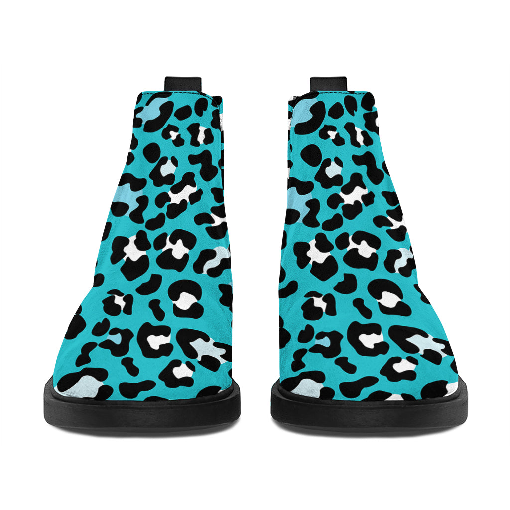 Turquoise Leopard Print Flat Ankle Boots