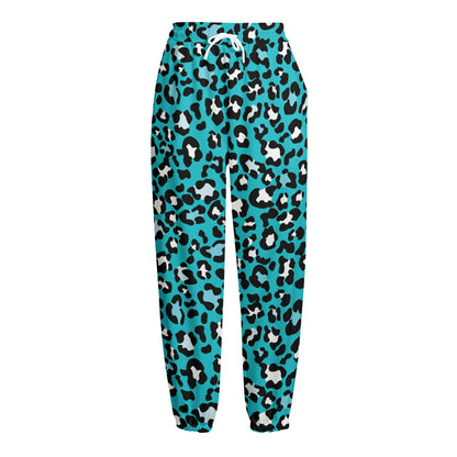Turquoise Leopard Print Fleece Lined Knit Pants