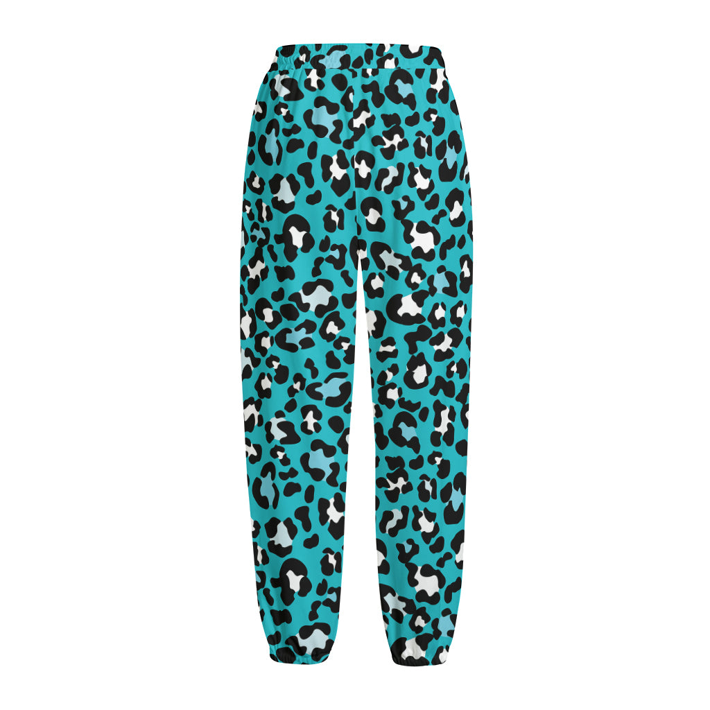 Turquoise Leopard Print Fleece Lined Knit Pants