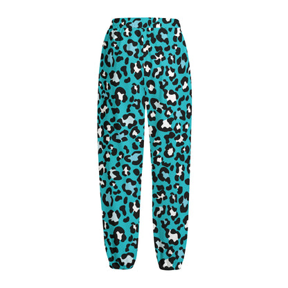 Turquoise Leopard Print Fleece Lined Knit Pants