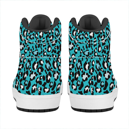 Turquoise Leopard Print High Top Leather Sneakers