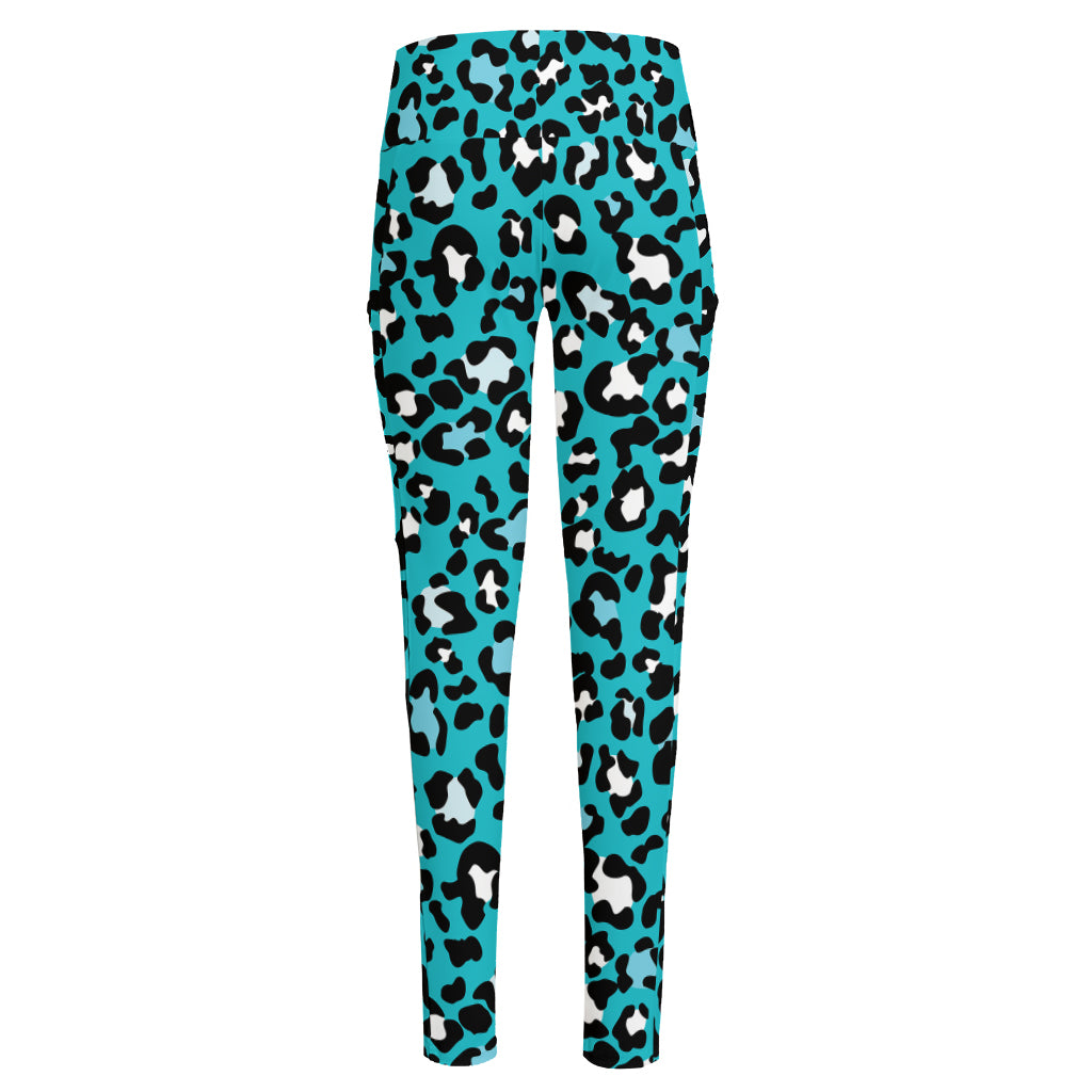 Turquoise Leopard Print High-Waisted Pocket Leggings