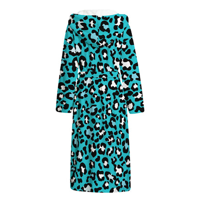 Turquoise Leopard Print Hooded Bathrobe