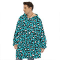 Turquoise Leopard Print Hoodie Blanket
