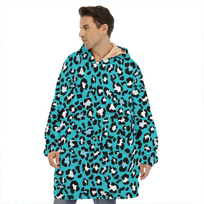 Turquoise Leopard Print Hoodie Blanket