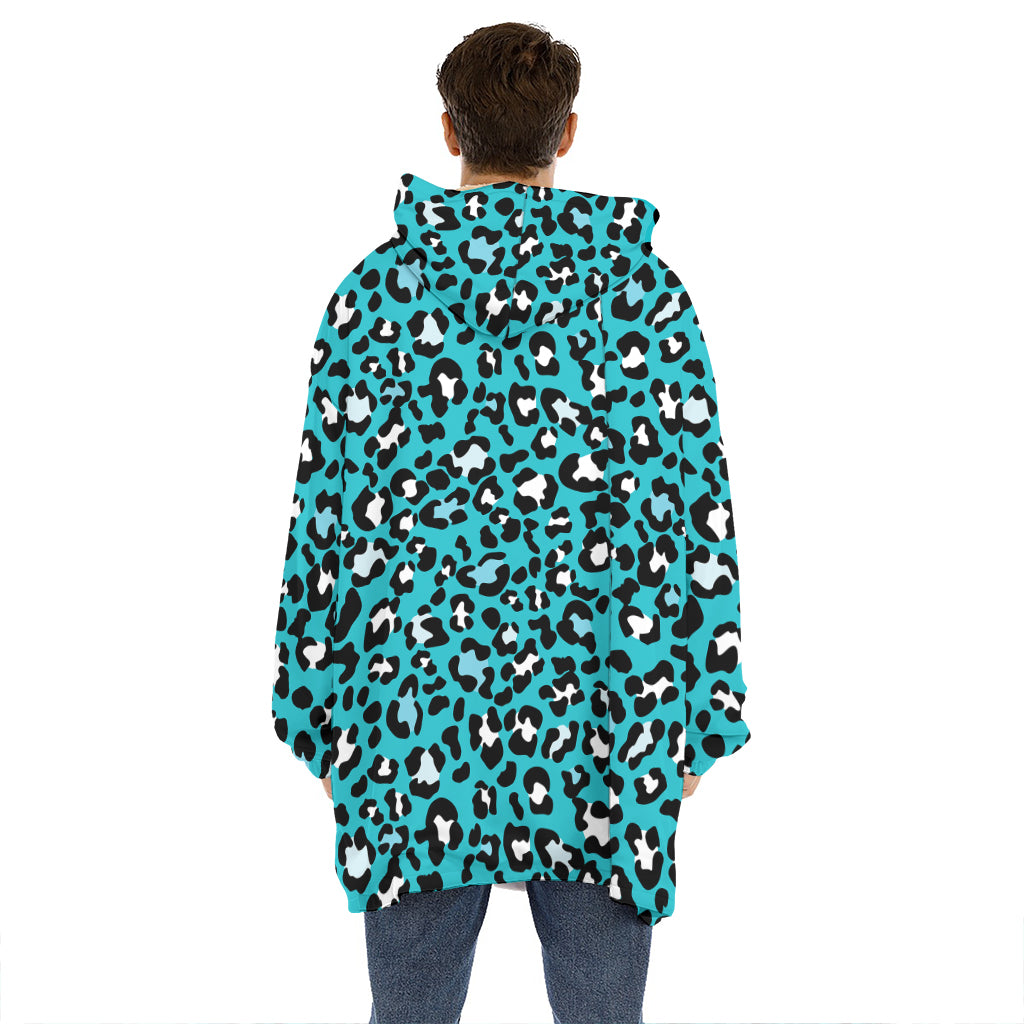 Turquoise Leopard Print Hoodie Blanket