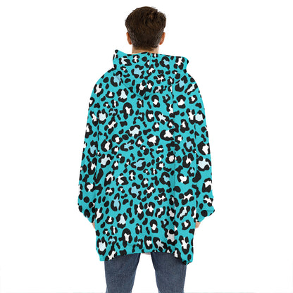 Turquoise Leopard Print Hoodie Blanket