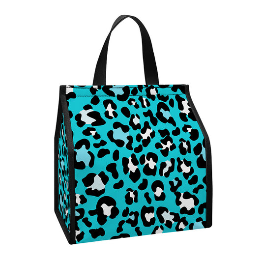 Turquoise Leopard Print Insulated Lunch Tote