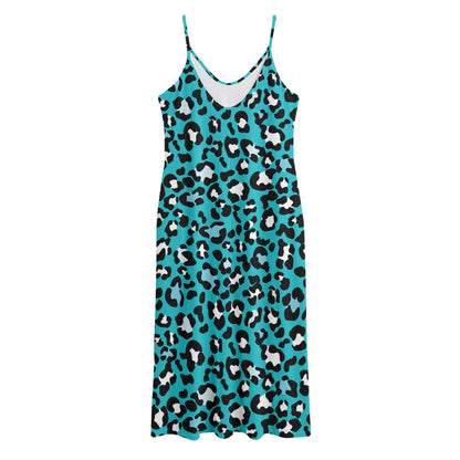 Turquoise Leopard Print Jersey Midi Cami Dress