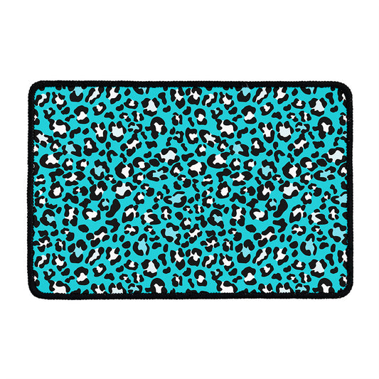 Turquoise Leopard Print Kitchen Mat