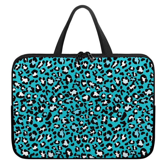 Turquoise Leopard Print Laptop Sleeve With Handle