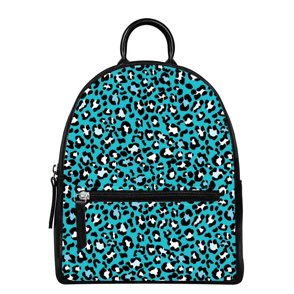 Turquoise Leopard Print Leather Backpack