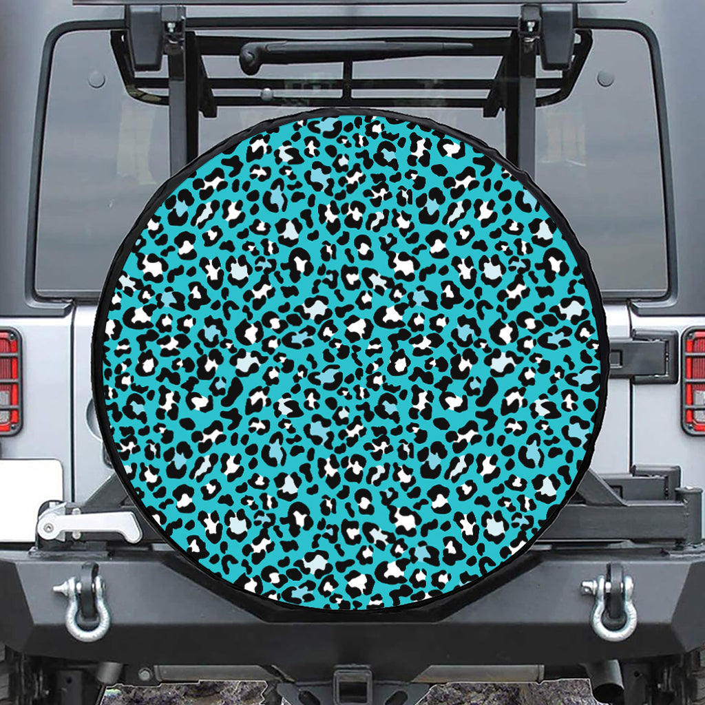 Turquoise Leopard Print Leather Spare Tire Cover