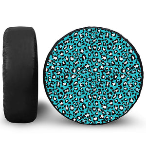 Turquoise Leopard Print Leather Spare Tire Cover