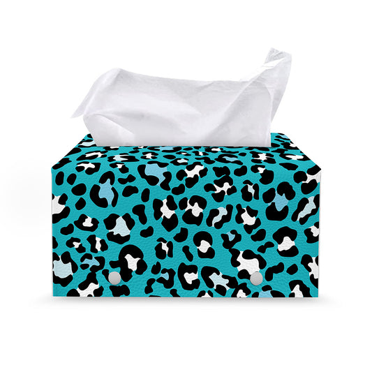 Turquoise Leopard Print Leather Tissue Box Cover