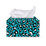 Turquoise Leopard Print Leather Tissue Box Cover