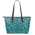 Turquoise Leopard Print Leather Tote Bag With Zipper