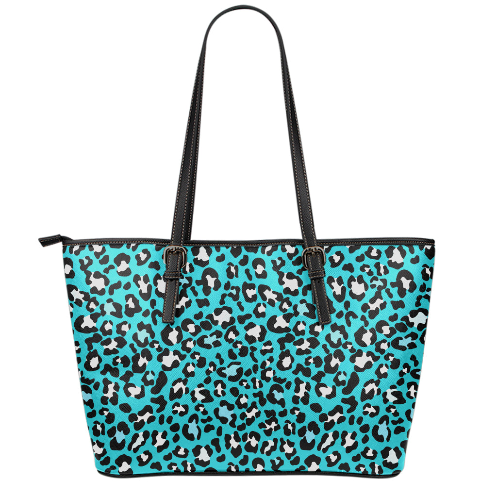 Turquoise Leopard Print Leather Tote Bag