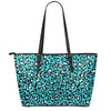 Turquoise Leopard Print Leather Tote Bag