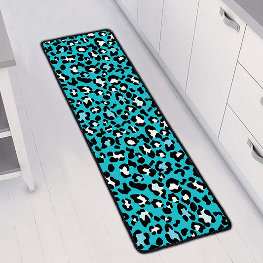 Turquoise Leopard Print Long Kitchen Mat