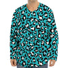 Turquoise Leopard Print Long Sleeve Baseball Jersey