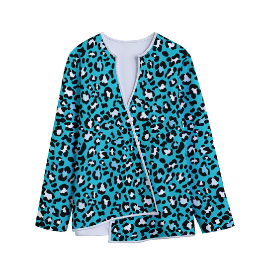 Turquoise Leopard Print Long Sleeve Short Coat