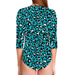 Turquoise Leopard Print Long Sleeve Swimsuit
