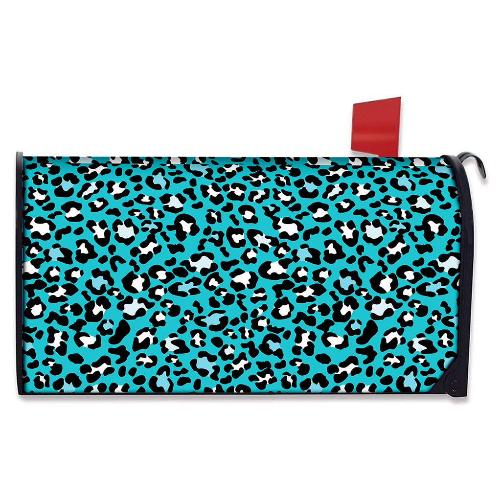 Turquoise Leopard Print Mailbox Cover