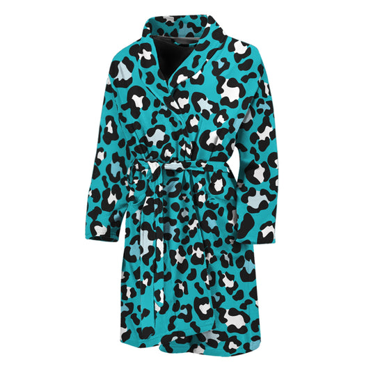 Turquoise Leopard Print Men's Bathrobe