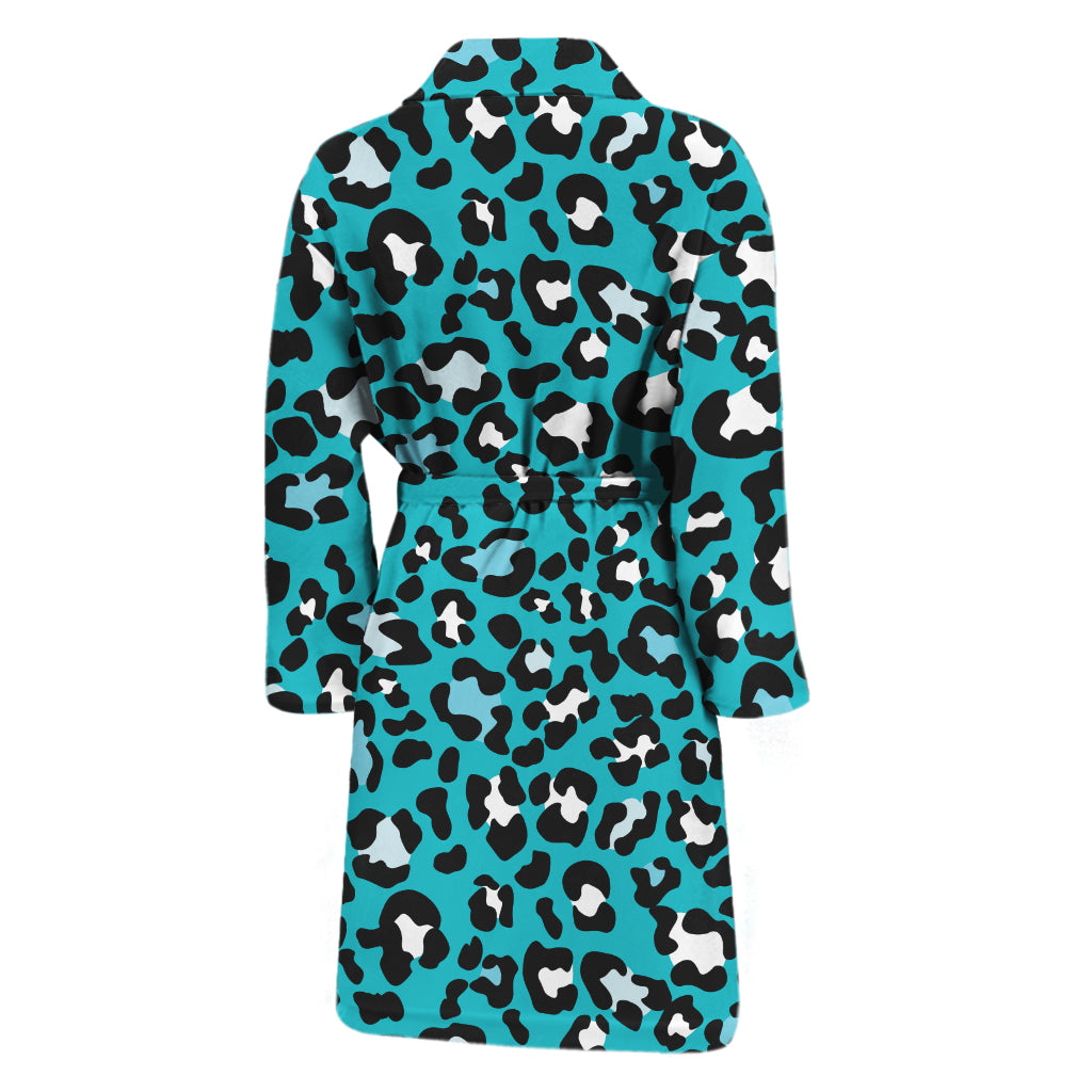 Turquoise Leopard Print Men's Bathrobe