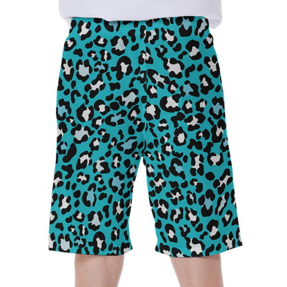 Turquoise Leopard Print Men's Beach Shorts