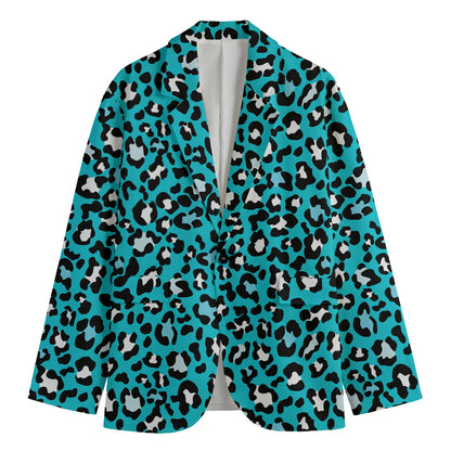 Turquoise Leopard Print Men's Blazer