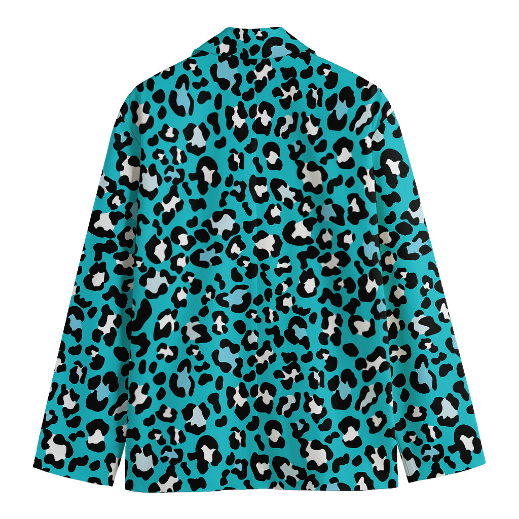 Turquoise Leopard Print Men's Blazer