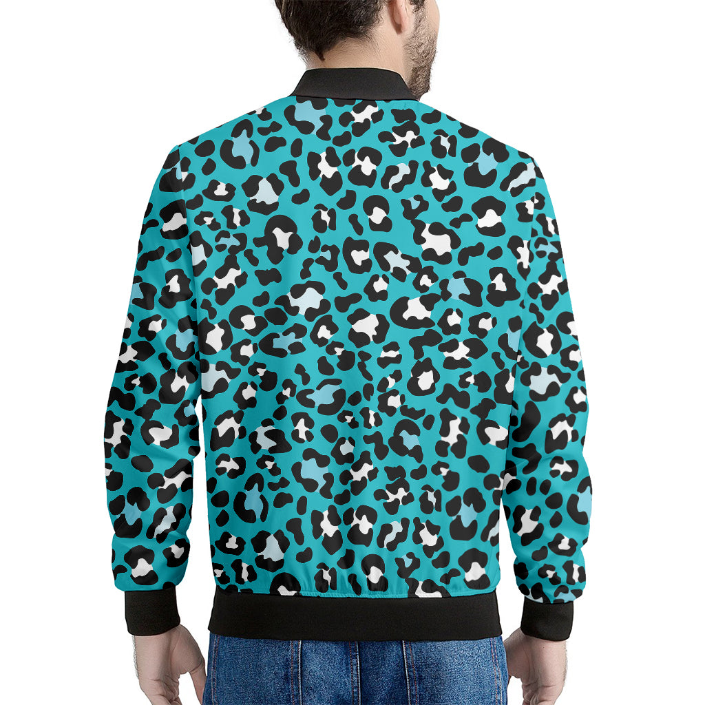 Turquoise Leopard Print Men's Bomber Jacket