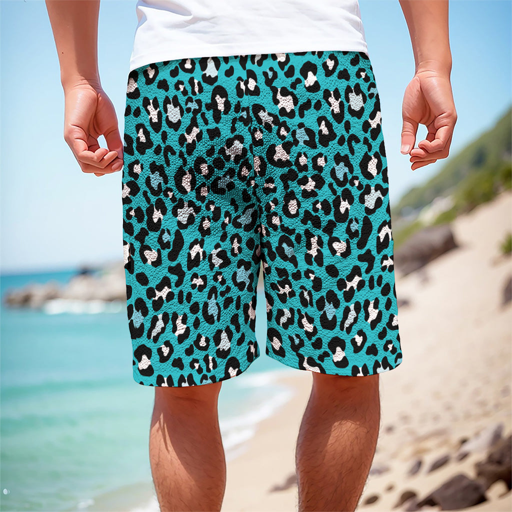 Turquoise Leopard Print Men's Cargo Shorts