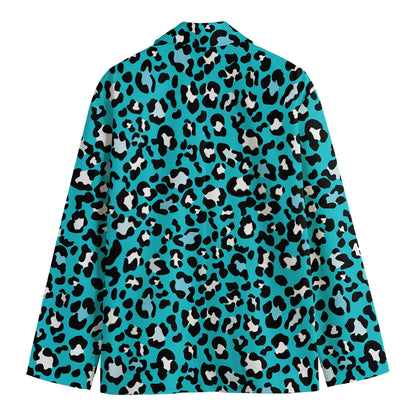 Turquoise Leopard Print Men's Cotton Blazer