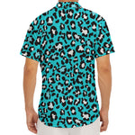 Turquoise Leopard Print Men's Deep V-Neck Shirt