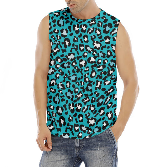 Turquoise Leopard Print Men's Fitness Tank Top